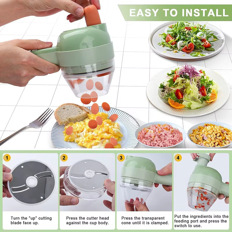 5-in-1 Portable Electric Vegetable Cutter Set - Rechargeable Wireless Food Processor and Chopper for Peppers, Garlic, and Meat